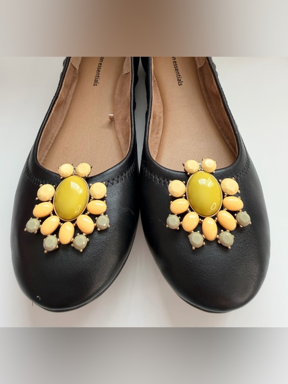 Vintage Upcycled French Shoe clips with Yellow Floral Accent mid century